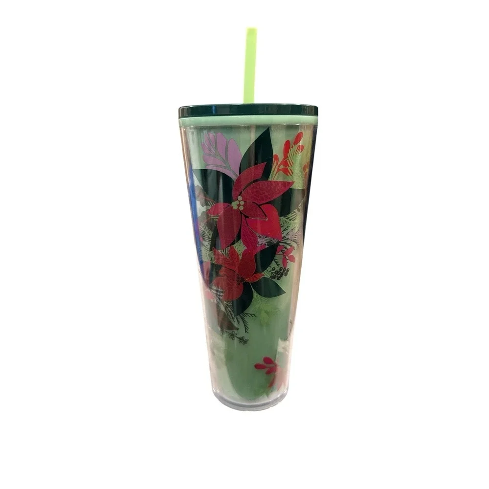 Starbucks Christmas 2021 Green Poinsettia 24oz Venti Tumbler  Color Changing NEW
